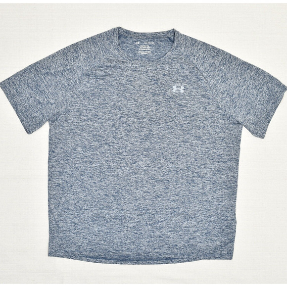 Under Armour Men T Shirt Short Sleeve Striped Polyester Blue Size 2XL Tech Tee - Picture 1 of 8